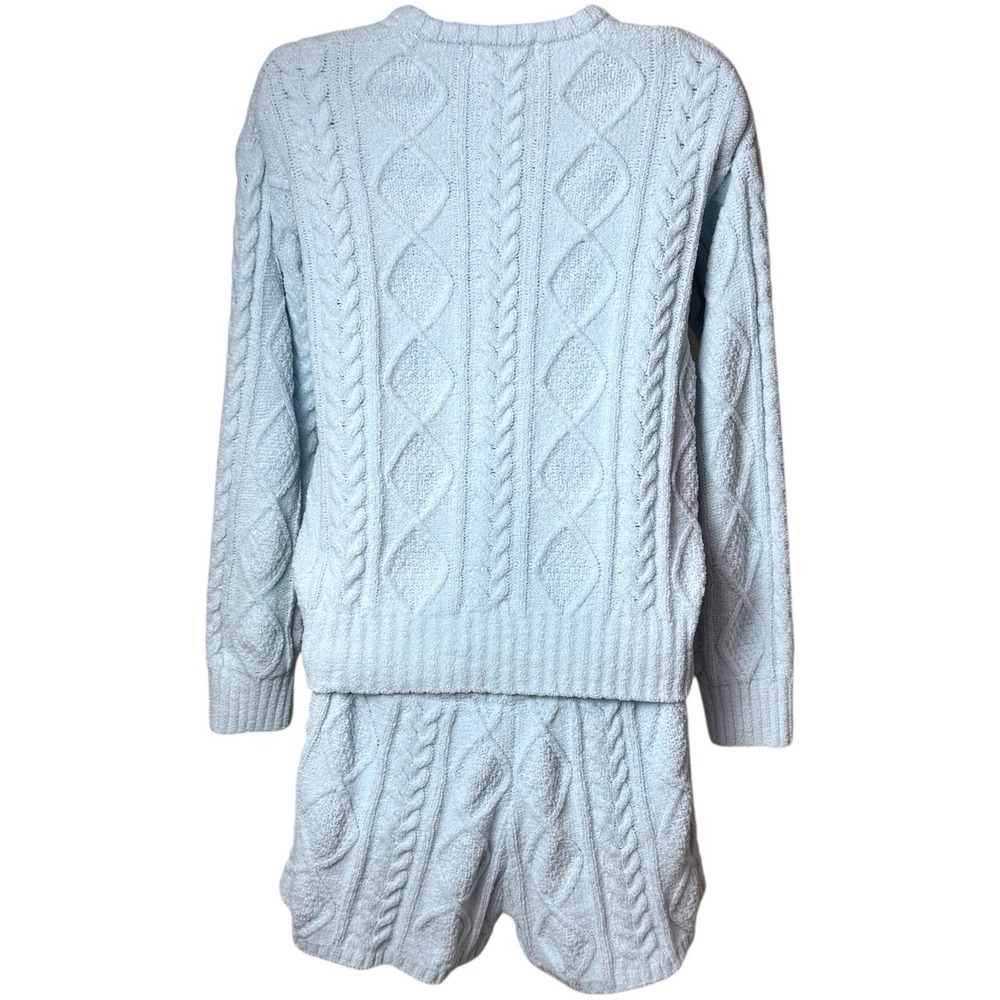 PJ Salvage Light Blue Cable Knit V-Neck Sweater & Shorts Lounge Set - Picture 5 of 13